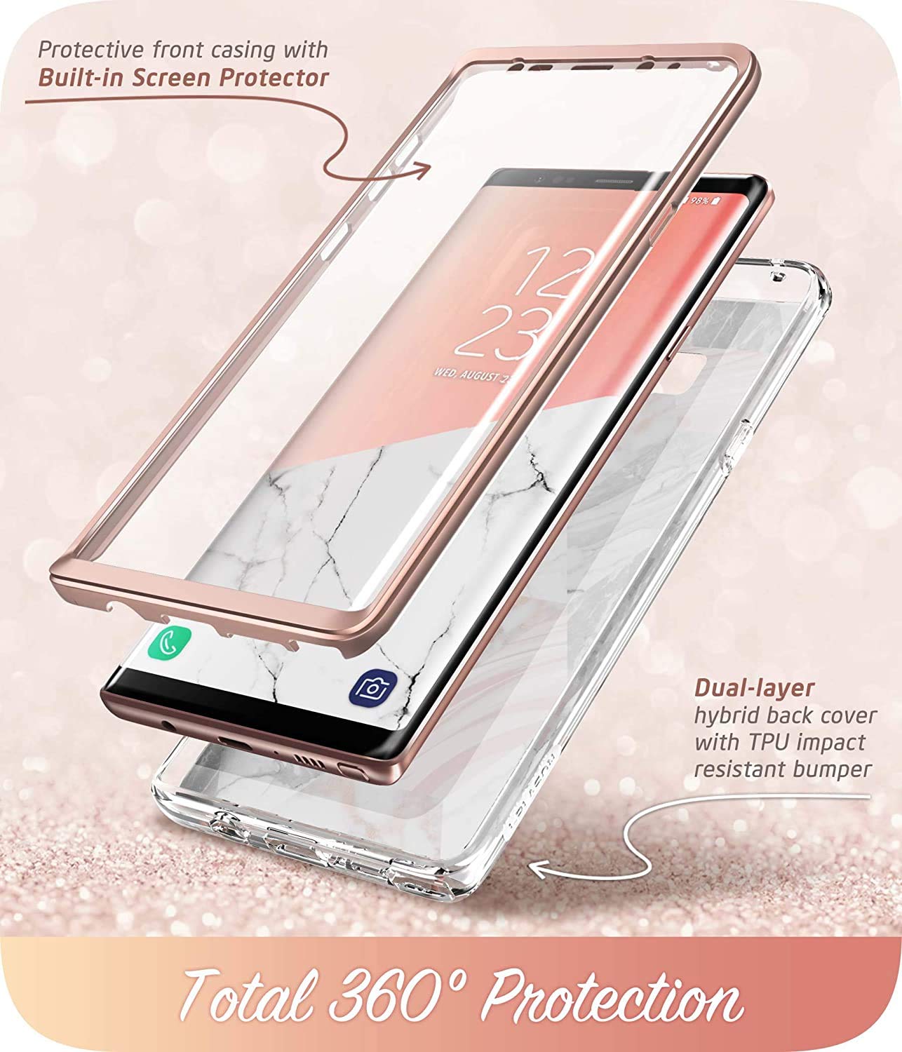 i-Blason Cosmo Full-Body Bumper Protective Case for Galaxy Note 9 2018 Release, Marble