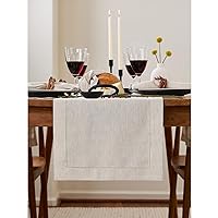 Solino Home Linen Table Runner 14 x 90 Inch – 100% Pure Linen Classic Hemstitch Light Natural Table Runner – Machine Washable Farmhouse Table Runner