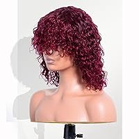human wigs short water wave wig with bangs Burgundy 100% brazilian virgin human hair machine made glueless for black women 99j