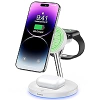 2024 Version 3 in 1 30W Supper Fast Wireless Charging Station for iPhone Apple Watch AirPods, Magnetic Charger Stand Dock Multiple Devices for 15/14/13/12/13, iWatch, AirPods 3 2 Pro(White)