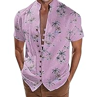 Beach Holiday Shirt Mens Cuff Button Stand Collar Shirt Mock Neck T Shirt