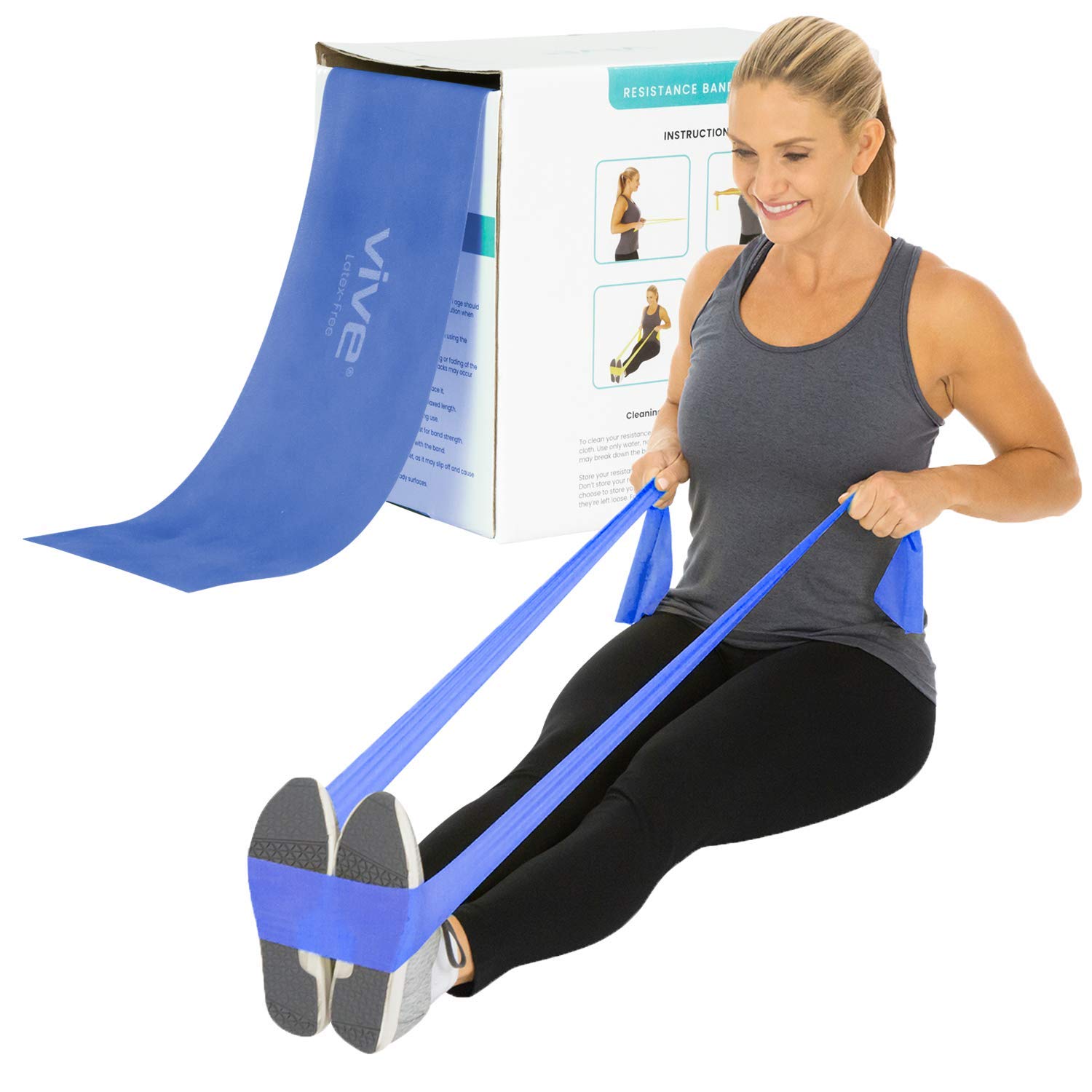 Vive Resistance Band Rolls (75 Feet) - Non-Latex Professional Box for Physical Therapy, Lower, Upper Body Exercise Workout - 25 Yard Straight Elast...
