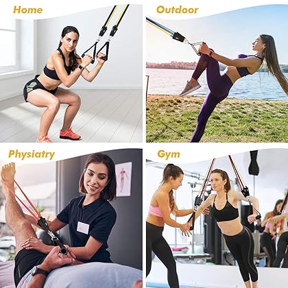 Resistance Bands Set for Men & Women(11Pcs) , 5 Pieces Fitness Workout Bands Stackable up to 150 lbs, Exercise Bands can be Strapped with Door Anchor，Handles and Ankles for Resistance Traning