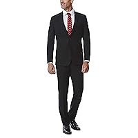 J.M. Haggar 4-Way Stretch Solid 2-Button Slim Fit Suit Separate Coat, Black, 46R with Separate Pant, Black, 34Wx34L