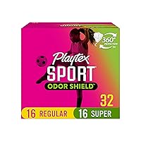 Playtex Sport Odor Shield Tampons, Multipack (16ct Regular/16ct Super Absorbency), Unscented - 32ct (Pack of 1)