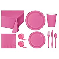 Baxters Party Bundle Bulk, Tableware for 24 People Candy Pink, 2 Size Plates Napkins, Paper Cups Tablecovers and Cutlery, Box of 199