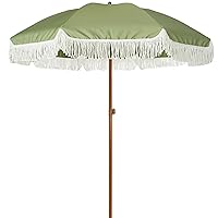 AMMSUN 7ft Patio Umbrella with Fringe Outdoor Tassel Umbrella UPF50+ Premium Steel Pole and Ribs Push Button Tilt, Sage Green