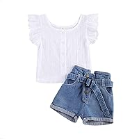 Fashion Toddler Baby Girl Clothes Ruffle T-Shirt Top and Jeans Short Sets Kids Girl 2pcs Outfits