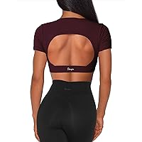 Danysu Open Back Crop Tops with Removable Pad Backless Workout Gym Shirt Bra Going Out Top