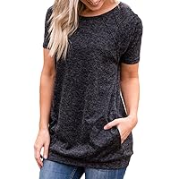 Womens Summer Short Sleeve Round Neck Quick Dry Cool Tunic Tops Loose Gym Workout T-Shirt with Pockets