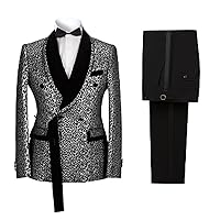 2 Pieces Mens Formal Suit Paisley Tuxedo Velvet Shawl Lapel Black Blazer Jacket Pants Set for Dinner, Prom, Wedding