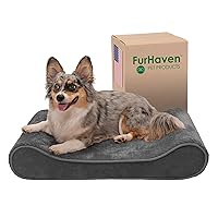 Furhaven Cooling Gel Dog Bed for Medium/Small Dogs w/ Removable Washable Cover, For Dogs Up to 23 lbs - Minky Plush & Velvet Luxe Lounger Contour Mattress - Gray, Medium