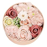 Soap Flowers Gift Box Romantic Roses Soap Flowers Box with Greeting Card Round Bath Flowers Box Beautiful Gift for Women Valentines Anniversary Day Type A Soap Flowers