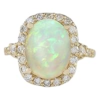 4.4 Carat Natural Multicolor Opal and Diamond (F-G Color, VS1-VS2 Clarity) 14K Yellow Gold Cocktail Ring for Women Exclusively Handcrafted in USA