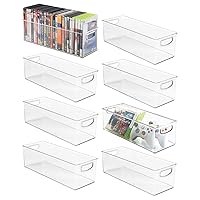mDesign Plastic Video Game and DVD Storage Organizer - Game and Movie Disc Holder Bin with Handles for Home Media Console Stand and Closet Shelf - Ligne Collection - 8 Pack - Clear