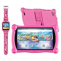 Contixo Kids Tablet, V10 7 Inch Tablet for Kids and Smart Watch Bundle, 2GB 32 GB Toddler Tablet with Bluetooth, with Smart Watch/Touch Screen, Camera, Video and Audio Recording, MP3 Player-Pink