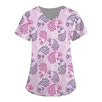 Women's Plus Size Scrub Tops Floral Printed Turtle Neck Short Sleeve Tee Comfy Womens Short Sleeve Tee Shirt