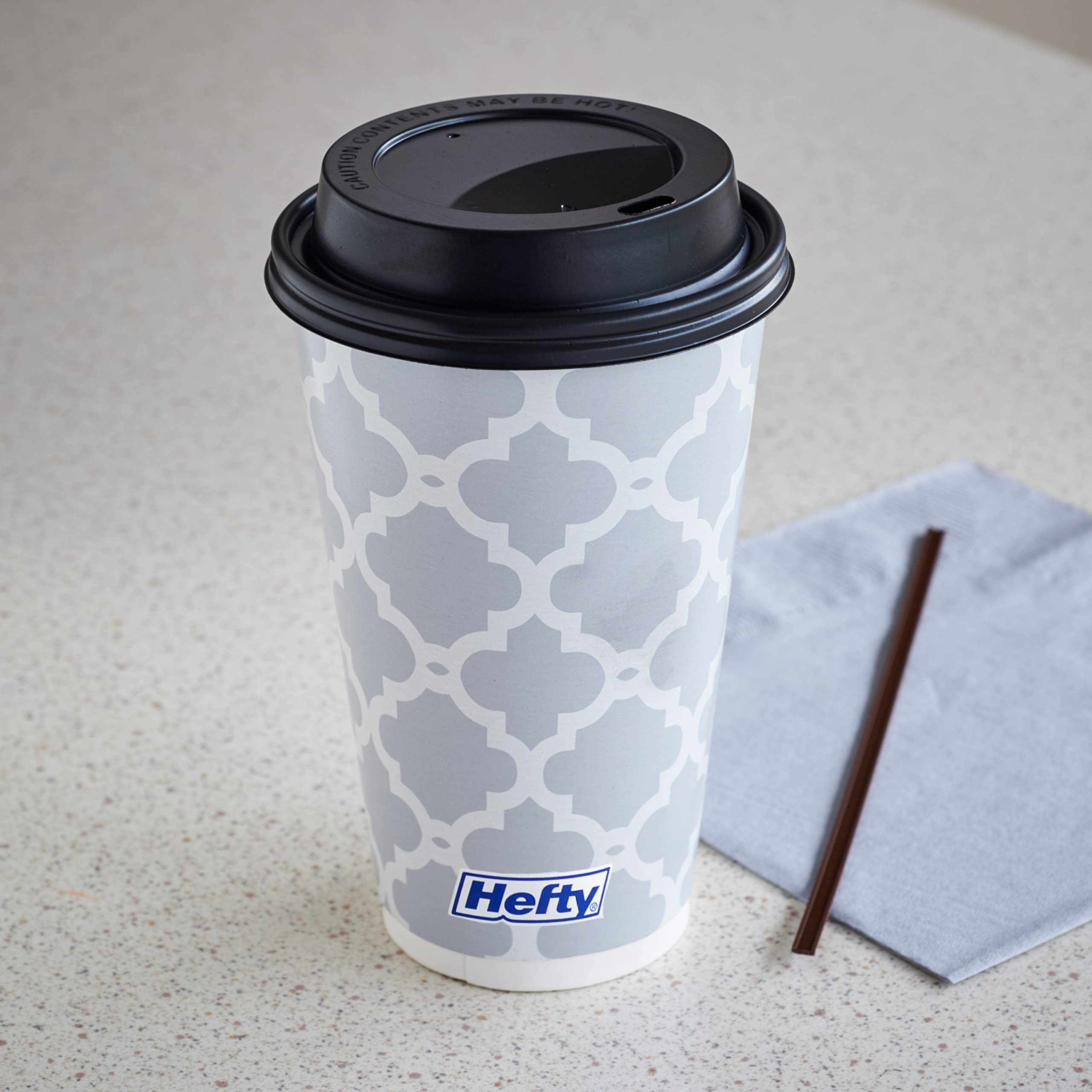 Hefty Paper Disposable Hot Cups with Lids, 16 Ounce, 20 Count