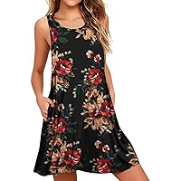 PrinStory Womens Swimwear Cover Up Summer Beach Dresses Casual Loose sleeveless Tank Dress with Pockets