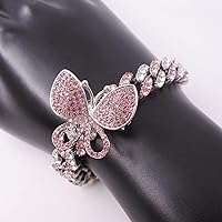 Big Butterfly Bracelets with Silver Color Miami Cuban Link Chain 12mm Wide Hip Hop Style Rock Roll Singer Jewelry Bling Gift CZ (Length : 8inch, Metal Color : Silver Pink 2)