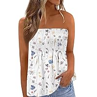 Trendy Tops for Women 2024 Tube Tops Sexy Off The Shoulder Off Back Elastic Print Wrap Chest Slim T-Shirt Top