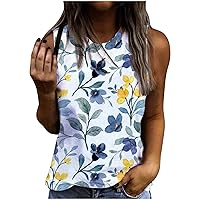 Women's Summer Sleeveless Crew Neck Tank Tops Casual Basic T Shirts Loose Comfy Floral Print Athletic Yoga Tunic Top