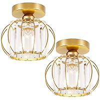 2-Pack Semi Flush Mount Ceiling Light Fixtures Small Crystal Ceiling Lights Farmhouse Brass Gold Metal Cage Ceiling Lights Indoor Industrial Light Fixture for Hallway Bathroom Entryway Kitchen
