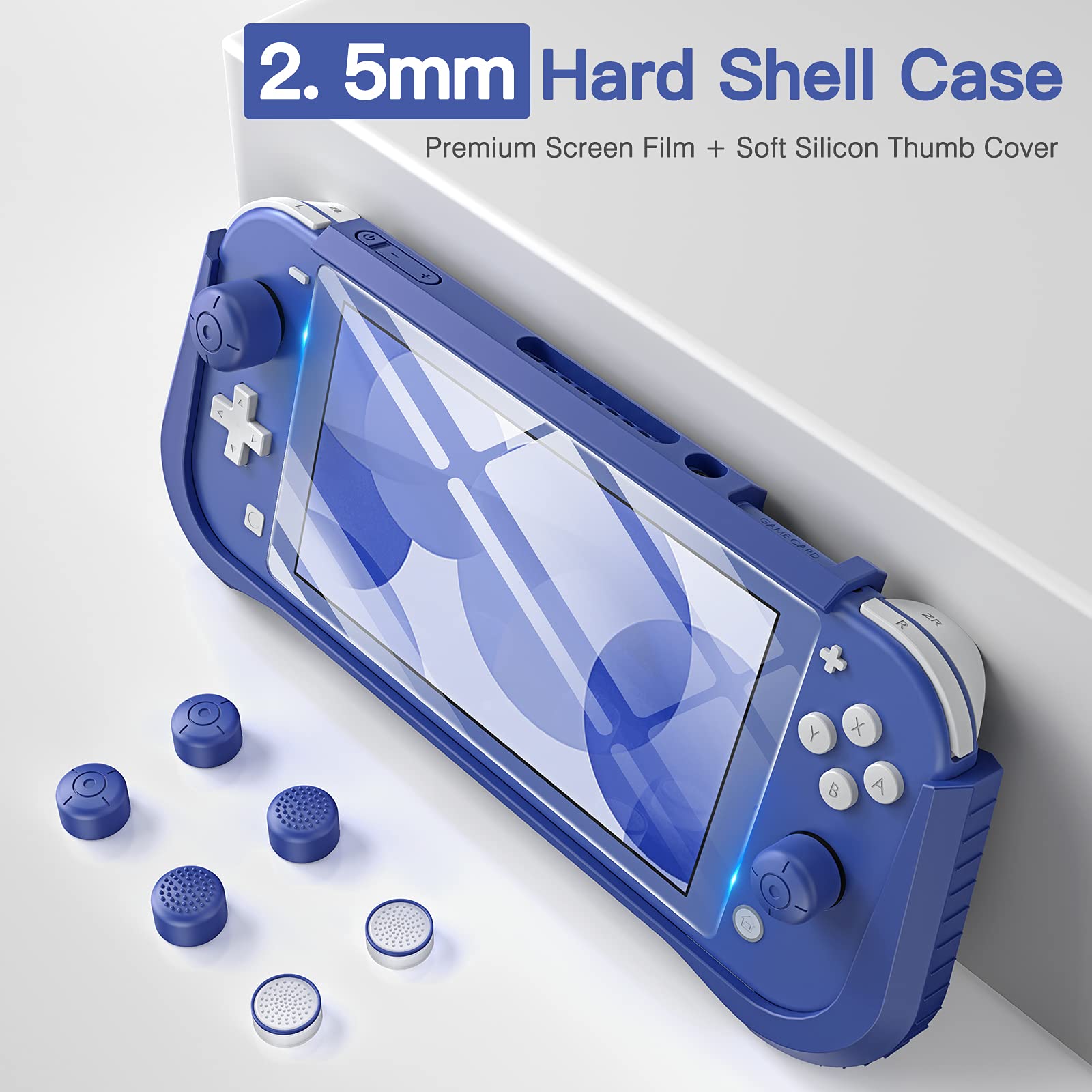 HEYSTOP Switch Lite Protective Case with Screen Protector and 6 Thumb Grips, Ergonomic Grip Case for Nintendo Switch Lite, Anti-Scratch/Anti-Dust/Shockproof (Blue)
