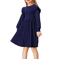 Danna Belle Girls Sweater Dress Lantern Sleeve Ruffled Fall Winter Dresses 5-12Y