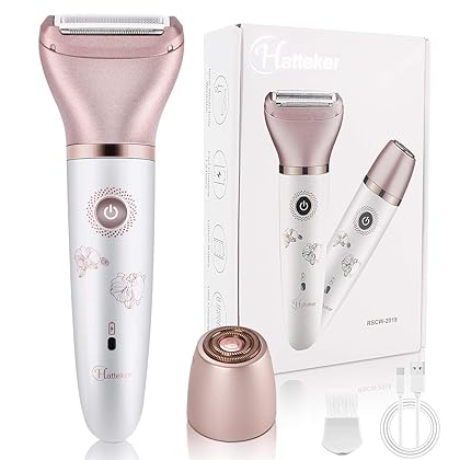 Electric Razor for Women - RenFox Women Electric Shaver 2 in 1 Wet & Dry USB Rechargeable Women Shaver for Legs Underarms and Bikini 2 Changeable Hair Removal Heads (Rose Gold)