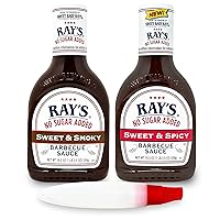Rays No Sugar Added BBQ Sauce Bundle with – (2) Sweet Baby Ray’s Keto BBQ Sauce –18.5oz Bottles of Sweet and Smoky & Sweet and Spicy Sauce with a Silicone Basting Brush Bottle by Wyked Yummy
