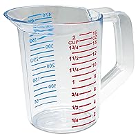 Rubbermaid Commercial Products Bouncer Clear Measuring Cup, 2-Cup/1.5-Quart, Clear, Strong Food Grade, for use with -40-degree F to 212-degree F, Easy Read for Liquid/Dry Ingredients while Cooking