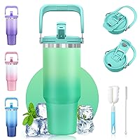 40 oz Tumbler with Handle, Flip Straw Tumbler with 2-in-1 Leak Proof Lid, Stainless Steel Double Wall Vacuum Insulated Tumblers, Adults Kids Water Bottle Cup for Walking Hiking Camping School