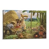 Filipino Oil Artist Fernando Amorsolo Harvest Rice Oil Painting Poster Canvas Painting Wall Art Poster for Bedroom Living Room Decor 20x30inch(50x75cm) Frame-style