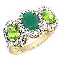 PIERA 14K Yellow Gold Natural Quality Emerald & Peridot 3-stone Mothers Ring Oval Diamond Accent, size 5-10
