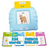 French English Talking Flash Cards for Toddlers 3-6 Years Old, 224 Sight Words to Learn French for Kids, Rechargeable Austism Pocket Speech Therapy Early Learning Bilingual Flashcard Toys