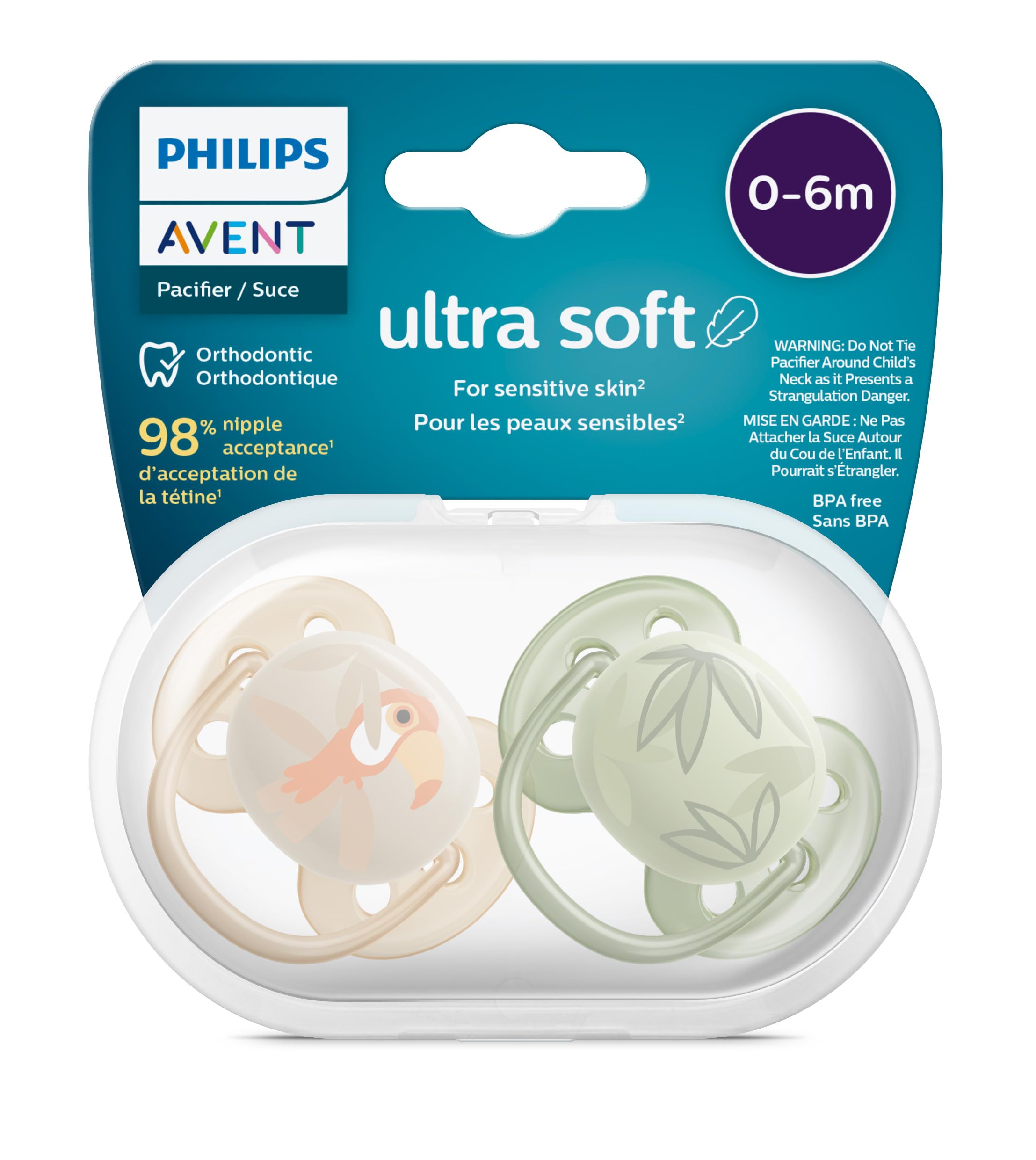 Philips Avent Ultra Soft Pacifier - 4 x Soft and Flexible Baby Pacifiers for Babies Aged 0-6 Months, BPA Free with Sterilizer Carry Case, SCF091/24