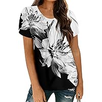 Summer Tops for Women 2024 Trendy Short Sleeve V Neck T Shirts Casual Printed Tees Tops