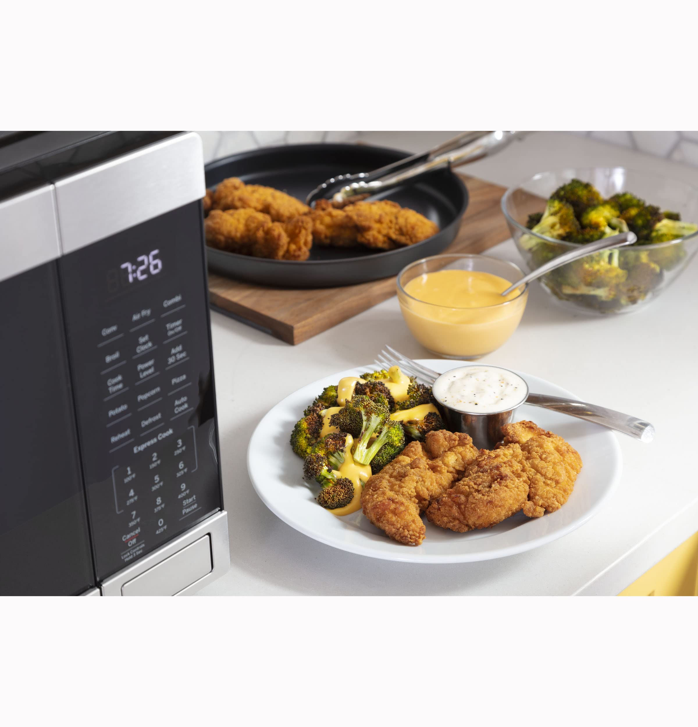 GE 3-in-1 Countertop Microwave Oven | Complete With Air Fryer, Broiler & Convection Mode | 1.0 Cubic Feet Capacity, 1,050 Watts | Kitchen Essentials for the Countertop or Dorm Room | Stainless Steel