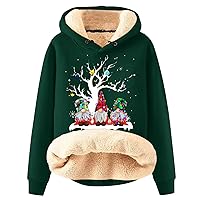 Christmas Women Fleece Hoodie Loose Fit Warm Sherpa Lined Hooded Sweatshirts Santa Claus Trendy Winter Clothes