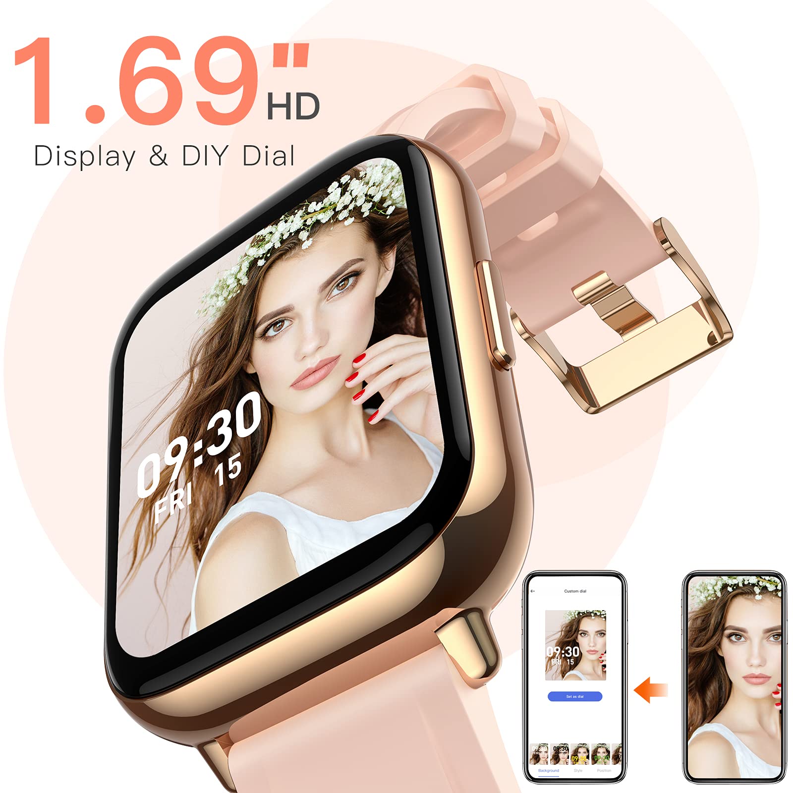 AGPTEK Smart Watch for Women, Smartwatch for Android and iOS Phones IP68 Waterproof Activity Tracker