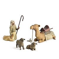 Shepherd and Stable Animals, Surrounding New Life with Love and Warmth, Build a Holiday Tradition with Classic Nativity Set, 4 Sculpted Hand-Painted Figures: Sheep, Camel, Shepherd, Goat