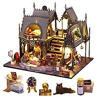 DIY Miniature Dollhouse Kit with Dust Cover,Retro Magic Wooden Dolls House Kits Build Crafts for Adults, DIY Miniature House Making Kit 1:24 Scale (Magic Cabin)