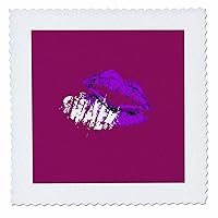 3dRose Gothic SWALK Sweetheart Purple Lipstick Kiss - Quilt Squares (qs_356882_4)