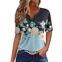 Ladies Tops,Women's T Shirt Tee Print Button Short Sleeve Daily Weekend Fashion Basic V- Neck Women's Athletic Shirts