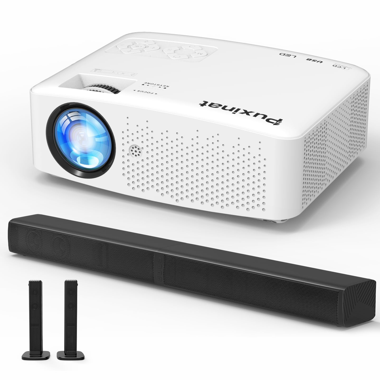 Puxinat 2 in 1 Separable Sound Bars for TV with Native 1080P 19000 Lumens 5G WiFi Bluetooth Projector, 600ANSI Outdoor Movie Proyector Supports 4K, 5G/2.4G WiFi and Bluetooth 5.1, Compatible with HDM