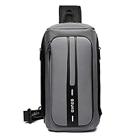 OZUKO Men Sling Backpack Nylon Water Resistant Shoulder Chest Crossbody Sling Bag with USB Charging Port Black (Gray)