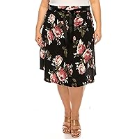 Women's Plus Size Casual Floral Print A Line Waist Bow Tie Belted Knee Length Midi Skirt