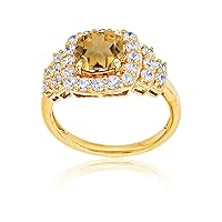 DECADENCE Sterling Silver Yellow 7mm Cushion Gemstone & Round Created White Sapphire Ring