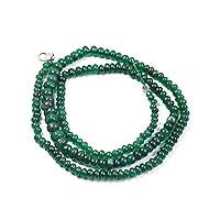 14 inch Long rondelle Shape Smooth Cut Natural Emerald 3-5 mm Beads Necklace with 925 Sterling Silver Clasp for Women, Girls Unisex